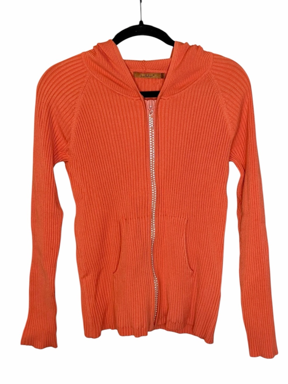 Belldini Peach Zip Crystal Embellished Sweater - Size XL